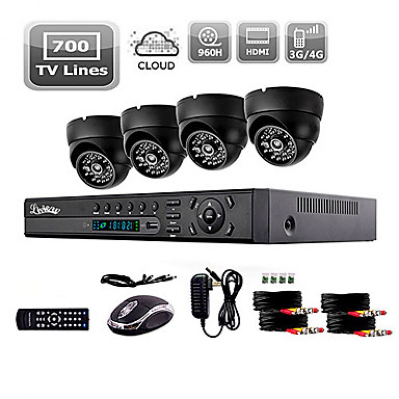 900TVL Indoor Day/Night Security Camera and 4CH HDMI 960H Network DVR System  