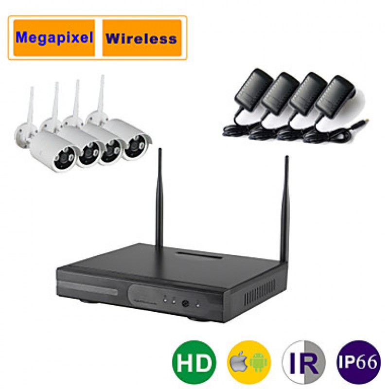 4ch Megapixel Wireless IP Camera Kit 1080P/960P/720P  