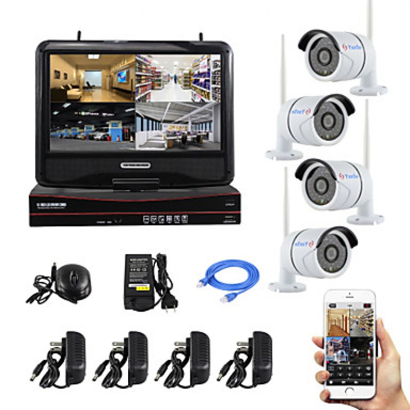 10-inch Screen Plug and Play Wireless NVR Kit P2P 720P HD IR Night Vision Security IP Camera WIFI CCTV System  