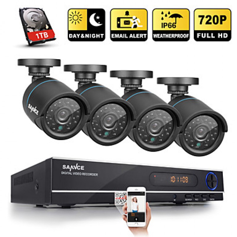 720P AHD 8CH Vedio CCTV DVR Black Bullet Camera Home Surveillance Security Camera System 1TB HDD  