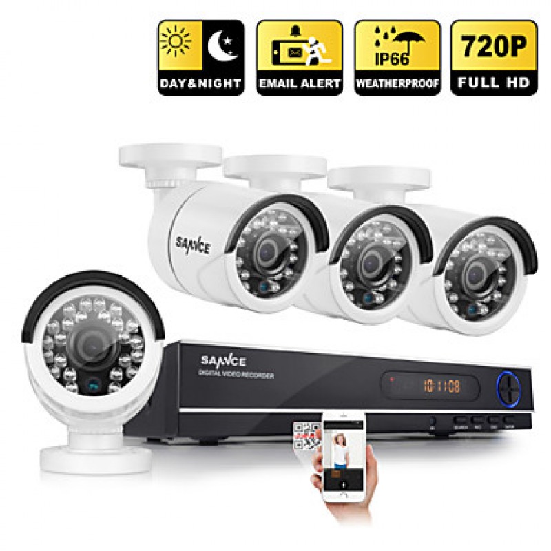 720P AHD 8CH LED Vedio CCTV DVR Home Surveillance Security Camera System (White)  