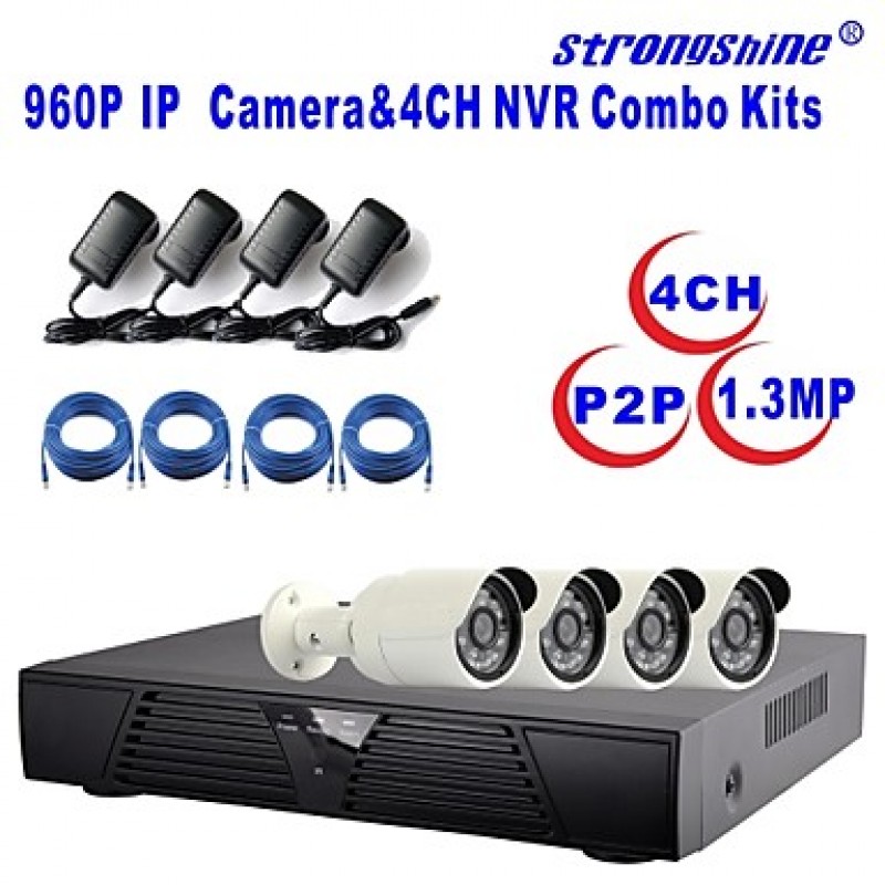 IP Camera with 960P/Infrared/Waterproof and 4CH  H.264 NVR Combo Kits  