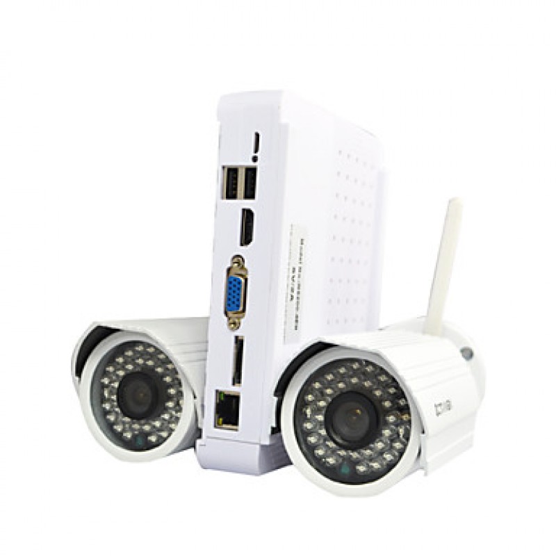 Wireless WIFI IP Camera DIY NVR Kit HD 720P 2pcs 1MP Bullet Outdoor Cams +1pc 4CH Mini NVR  