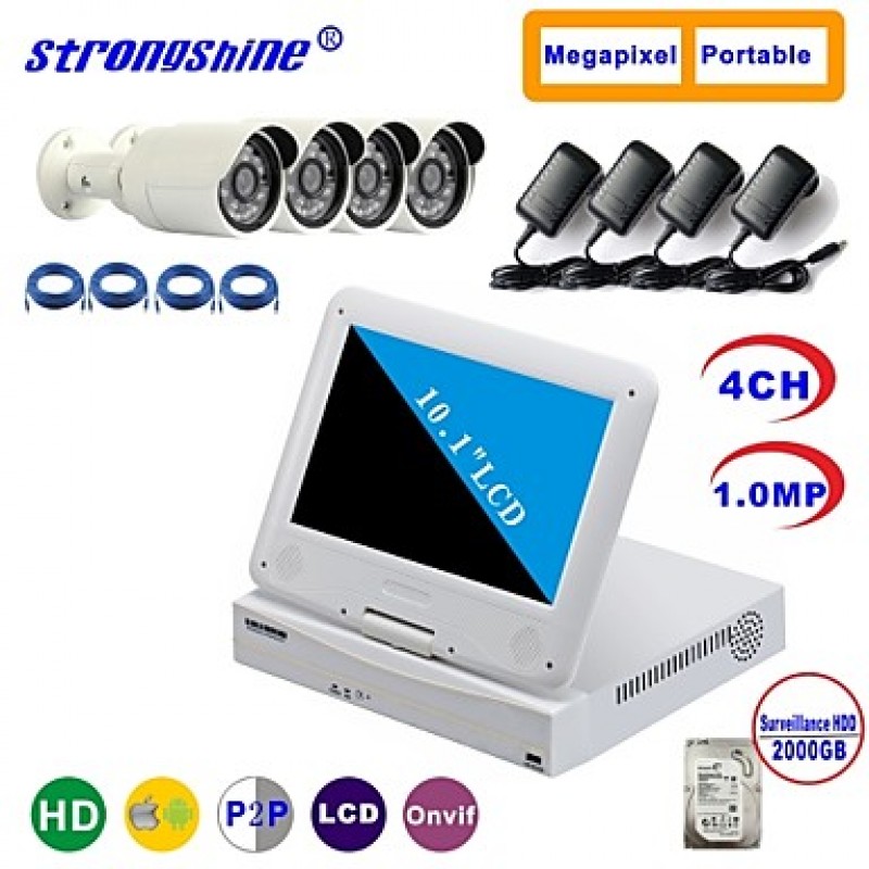 IP Camera with 720P/Infrared/Water-proof And NVR with 10.1Inch LCD/2TB Surveillance HDD Combo Kits  