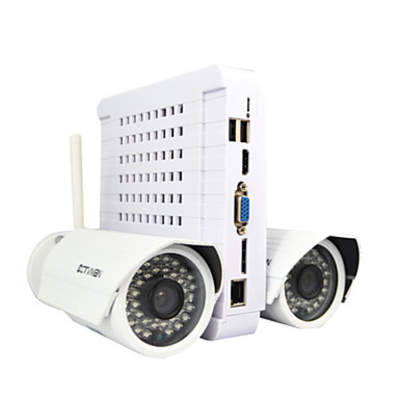 Wireless WIFI IP Camera DIY NVR Kit HD 720P 2pcs 1MP Bullet Outdoor Cams +1pc 4CH Mini NVR  