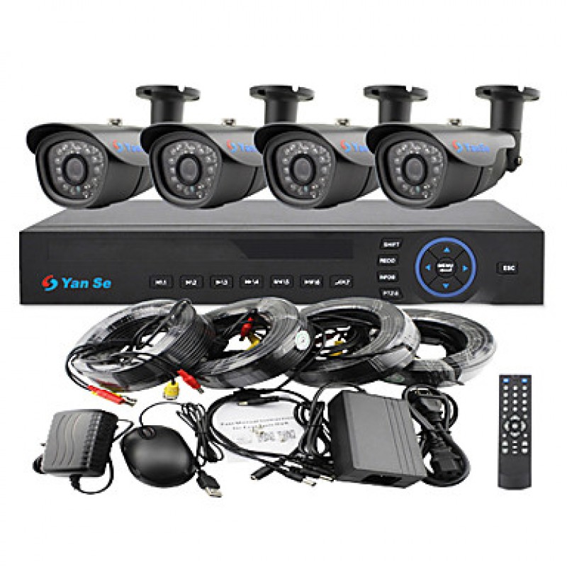 4CH 960H CCTV DVR Kit IR Color Waterproof Camera Security Cameras System 1000TVL 713CF04  