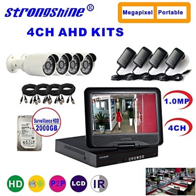 AHD Camera with 720P/Infrared/Waterproof and 4CH AHD DVR with 10.1 Inch LCD/1TB Surveillance HDD  Kits  