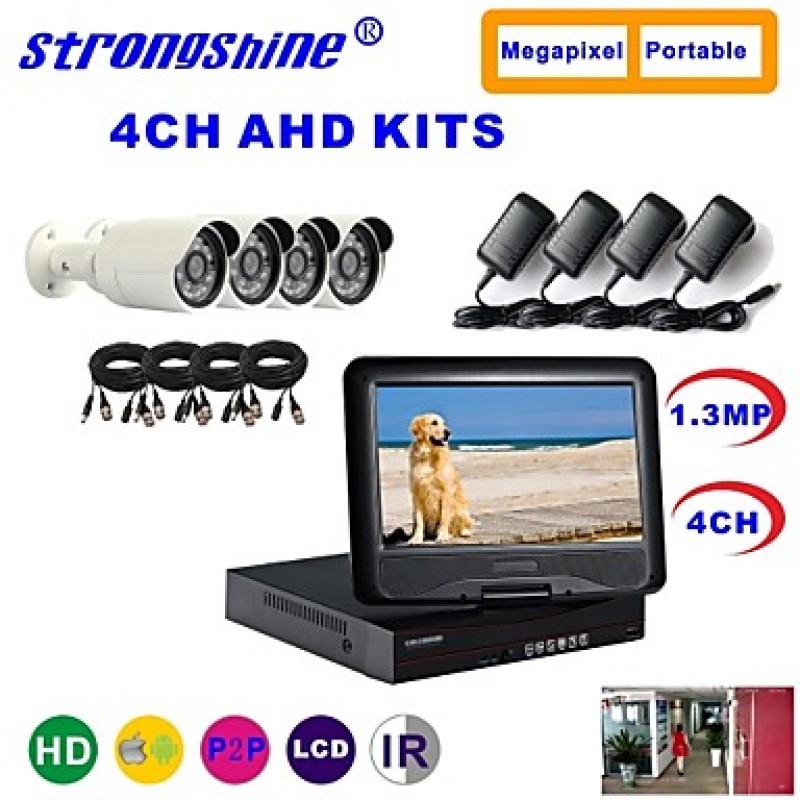 AHD Camera with 960P/Infrared/Waterproof and 4CH AHD DVR with 10.1 Inch LCD Combo Kits  