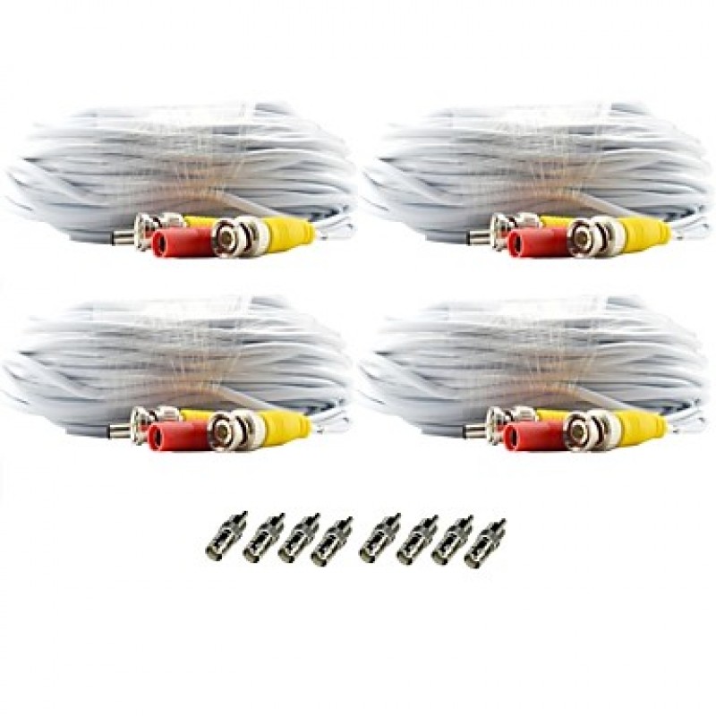 4 Pack 100FT 30M Audio Video Power Security Camera Extension Cables with Bonus BNC RCA Connectors  