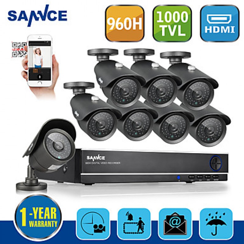 8CH CCTV System 960H DVR 8PCS 1000TVL IR Weatherproof Outdoor CCTV Camera Home Security Surveillance Kits  