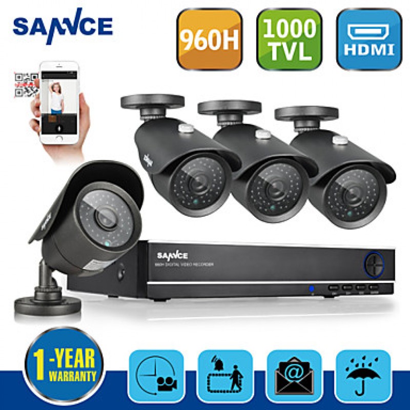 8CH CCTV System 960H DVR 4PCS 1000TVL IR Weatherproof Outdoor CCTV Camera Home Security Surveillance Kits  