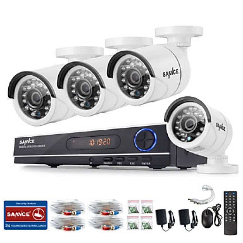 720P AHD 8CH LED Vedio CCTV DVR Home Surveillance Security Camera System (White)  