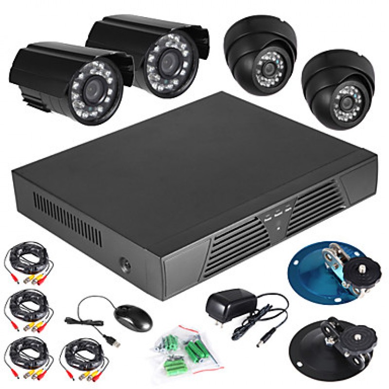 4CH CCTV Full D1 DVR Motion Detection 600 TVL Outdoor Indoor Night Vision Camera System  