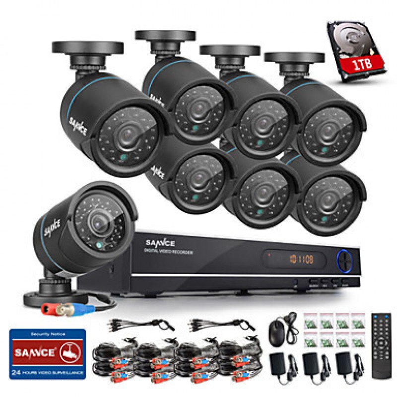 720P AHD 8CH   CCTV Recording DVR Black Bullet Camera Home Surveillance Security Camera System 1TB HDD  