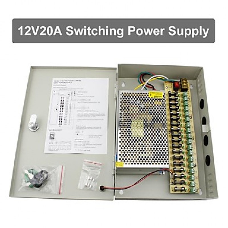 12V 20A DC 18 Power Supply Box Auto-RESET / 12V20A Power Supply / Switch Power Supply, 110/220V AC Input  