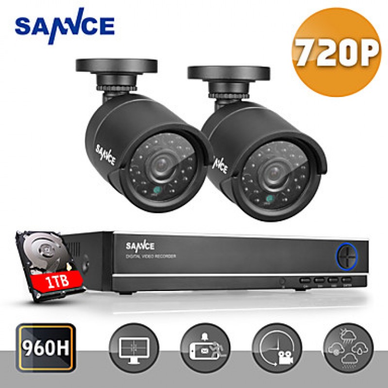 4CH 720P AHD Vedio DVR CCTV Home Surveillance Security Camera System with 1TB HDD  