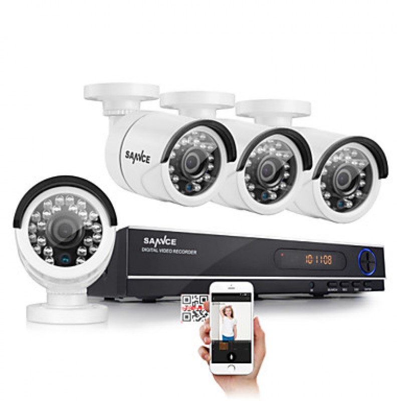 720P AHD 8CH LED Vedio CCTV DVR Home Surveillance Security Camera System (White)  