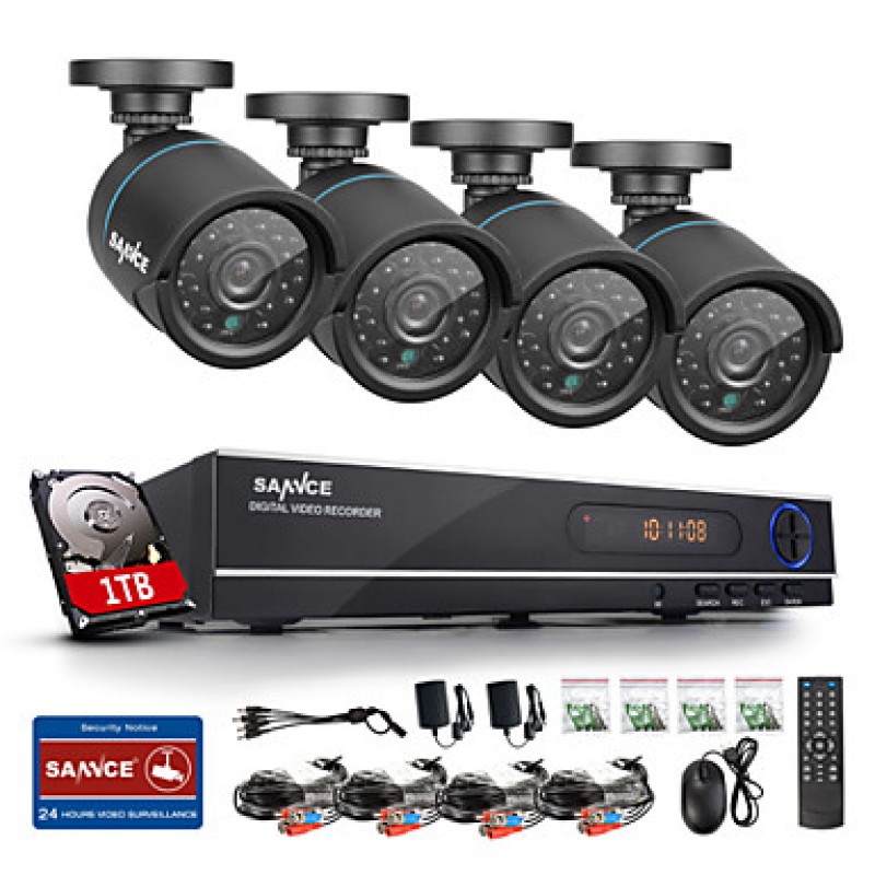 720P AHD 8CH Vedio CCTV DVR Black Bullet Camera Home Surveillance Security Camera System 1TB HDD  