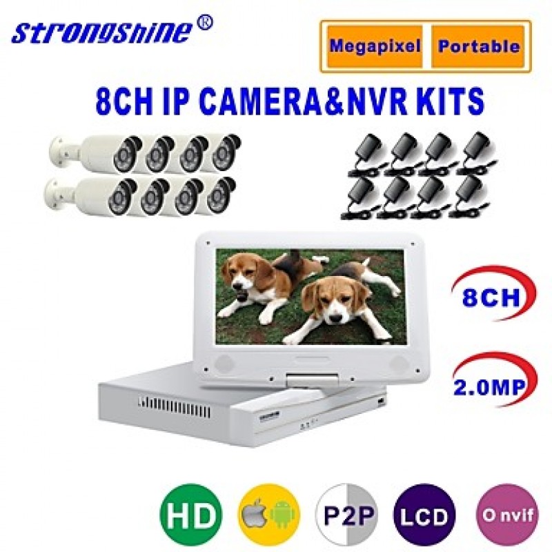 IP Camera with 1080P/Infrared/Waterproof and 8CH NVR with 10.1Inch LCD Combo Kits  