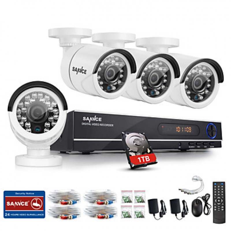 720P AHD 8CH LED Vedio CCTV DVR Home Surveillance Security Camera System 1TB HDD(White)  