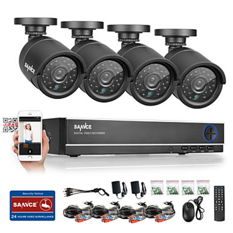 4CH AHD DVR 4PCS 720P IR Weatherproof Outdoor CCTV Camera Home Security Surveillance Kits CCTV System  