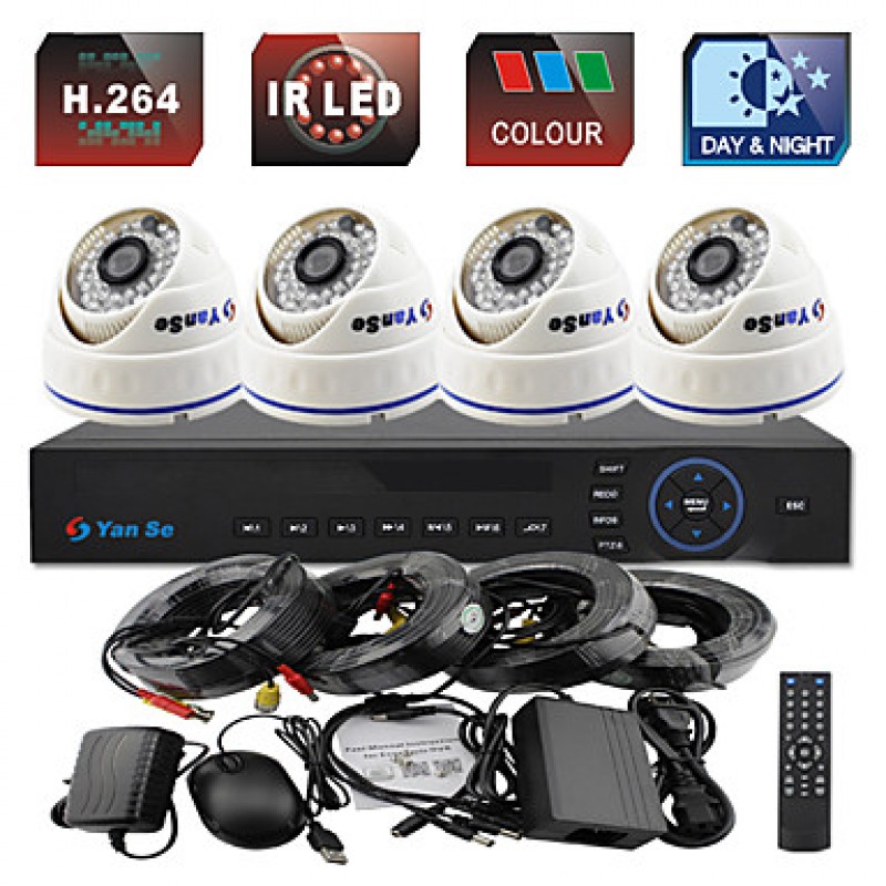 4CH 960H CCTV DVR Kit IR Color Dome Camera Security Cameras System 1000TVL 808CF04  