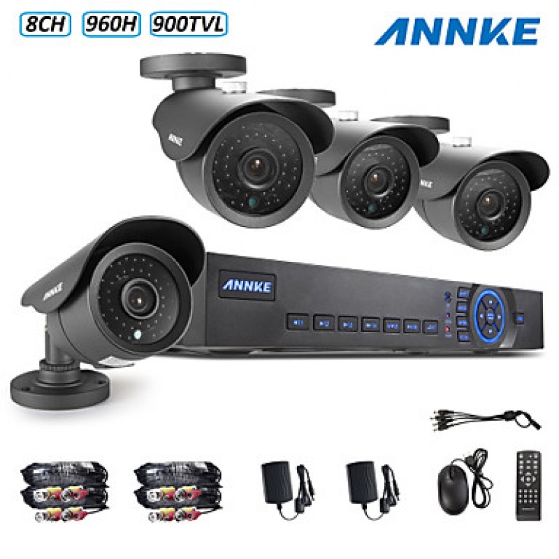 8CH 960H DVR eCloud HDMI 1080P/VGA/BNC Output  4pcs 900TVL CMOS 42LEDS Day/Night IR-cut Cameras IP66  