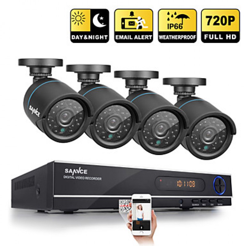 720P AHD 8CH LED Vedio CCTV DVR Black Bullet Camera Home Surveillance Security Camera System  