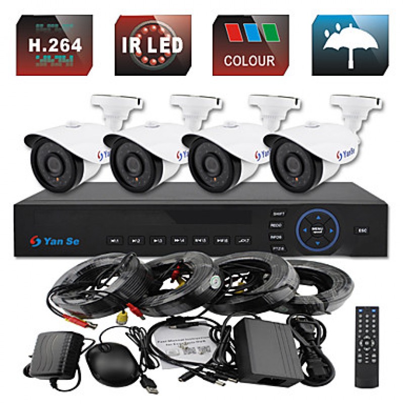 4CH 960H CCTV DVR Kit IR Color Waterproof Camera Security Cameras System 1000TVL 714CF04  